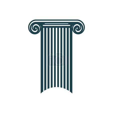Ilustración de Columna antigua y el icono del pilar griego. Legal, abogado, símbolo de la oficina de abogados. Universidad, empresa de negocios o museo emblema vector simple, signo o icono con pedestal antiguo o pilar, columna corintia - Imagen libre de derechos
