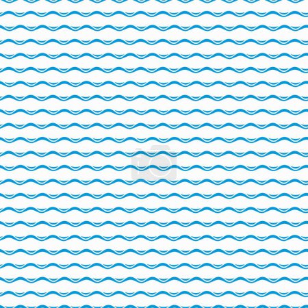 Téléchargez les illustrations : SEa et océan vagues bleu modèle sans couture, fond de surf vectoriel. Texture des vagues de mer avec des courbes blanches ondulées, motif abstrait de nature marine de l'ornement géométrique ondulation tourbillon - en licence libre de droit