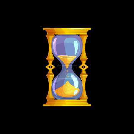 Illustration for Magic sand glass clock. Isolated sandglass, hourglass. Cartoon vector vintage golden watches ancient equipment for measuring time. Game asset, stopwatch counting minutes, fantasy or historical object - Royalty Free Image