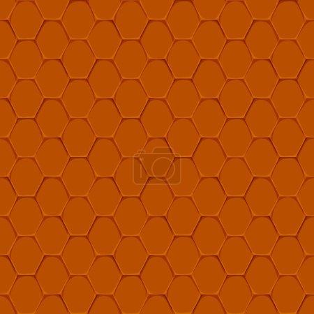 Illustration for Orange roof tile texture seamless pattern. Vector rooftop background, game overlap, repeated house roofing material with hexagon cells. Endless textured construction cover, exterior design - Royalty Free Image
