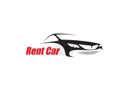 Illustration for Car rent icon. Carsharing and automobile renting, driver hire service, company application vector symbol, graphic pictogram or icon with isolated luxury car, business class sedan auto silhouette - Royalty Free Image