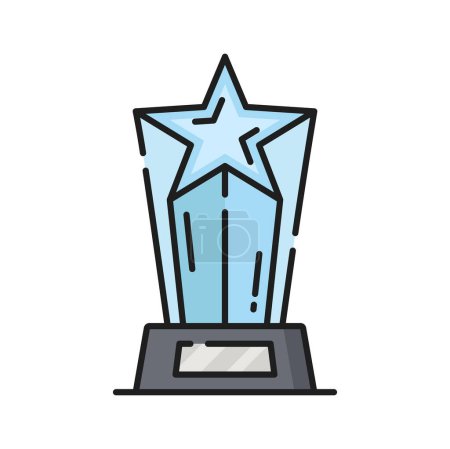 Illustration for Movie star award trophy glass statue, prize for champion glory in competition. Vector Hollywood fame trophy, top star on pedestal, sport championship - Royalty Free Image