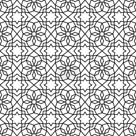 Ilustración de Mashrabiya fondo patrón con ornamento árabe arabesco, vector sin costuras. Mashrabiya baldosas o mosaico árabe musulmán con rejilla de malla motivo geométrico, árabe islámico o turco patrón árabe - Imagen libre de derechos
