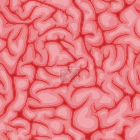 Illustration for Brain seamless pattern with pink tissue texture. Vector background of Halloween zombie brain or human mind anatomy ornament with pink folds. Human head organ of nervous system cartoon backdrop - Royalty Free Image