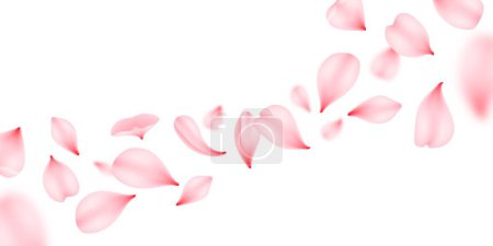 Ilustración de Flying sakura petals, vector pink flowers of japan cherry blossom falling down. Fondo floral primaveral romántico con flores de sakura, pétalos de flores de rosa o melocotón volando, temas de boda o San Valentín - Imagen libre de derechos