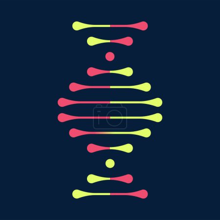 Ilustración de Biología, biotecnología y química, signo de ADN de dibujos animados micro elemento. Microbiología vectorial y símbolo de la ciencia bioquímica, código genético de biotecnología - Imagen libre de derechos