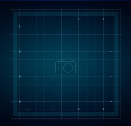 Illustration for HUD grid for futuristic interface, vector ui or gui. High tech virtual screen or future technology digital dashboard display with hologram dots, lines and squares pattern, HUD radar grid of space game - Royalty Free Image