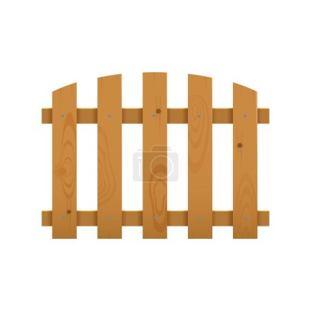 Illustration for Wooden fence. Farm garden palisade or plank border, ranch boundary, village house yard fencing or rural banister isolated vector section. Country home barrier or rustic wooden fence - Royalty Free Image