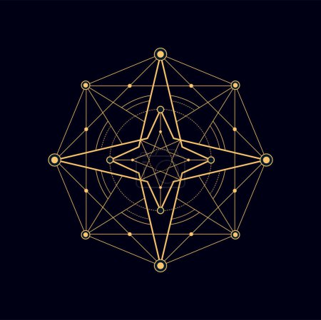 Illustration for Ethnic masonic symbol, myth and meditation sacred sign. Vector geometric shape magic esoteric symbol. Mystical fashion pentagram of connected figures - Royalty Free Image