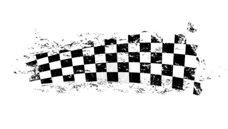 Illustration for Grunge race flag, tire track with checker marks pattern on vector background. Car racing grunge flag, karting, rally motorsport and motocross start or finish banner, drag races championship flag - Royalty Free Image