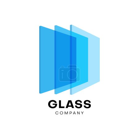 Illustration for Glass icon with vector rectangular sheets of transparent blue plate or flat glass. Window, door and wall building material isolated symbol for glazing service or glasswork company emblem - Royalty Free Image