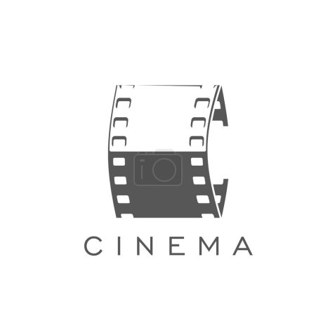 Illustration for Movie and cinema industry symbol. Television, cinematography and movie production studio monochrome vector emblem, graphic icon or retro sigh with 35 mm camera film strip - Royalty Free Image