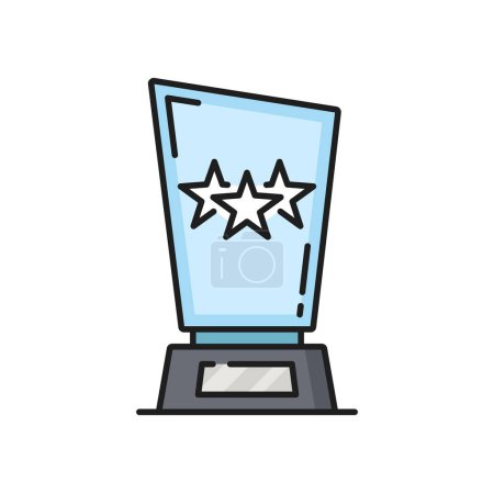 Illustration for Movie or sport prize, award trophy glass statue with three stars, movie or sport prize for champion glory in competition, sport championship - Royalty Free Image