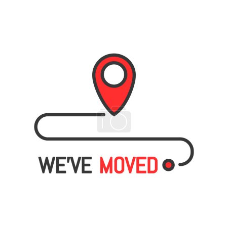 Have move icon or we have moved sign for office new location and address change, line vector. Business office new place or we have moved information sign with location pin point