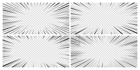 Illustration for Manga transparent background, comic explosion and speed radial lines, cartoon vector. Magna anime effect background for comic book action with radial lines pattern frame for superhero motion - Royalty Free Image