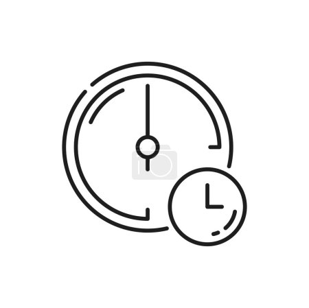 Illustration for Clock timer outline icon, isolated antique wall watch, time sign. Vector alarm stopwatch, watch face with round thin line dial. Black and white timepiece - Royalty Free Image