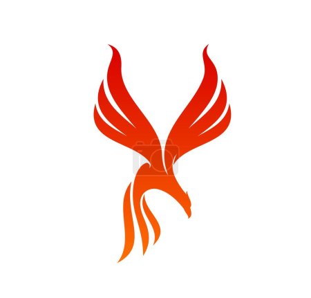 Illustration for Phoenix bird icon, firebird with fire wings, vector symbol for brand or company. Phoenix in flame silhouette, firebird falcon, hawk or eagle bird rising, luxury hotel, fashion brand or boutique sign - Royalty Free Image