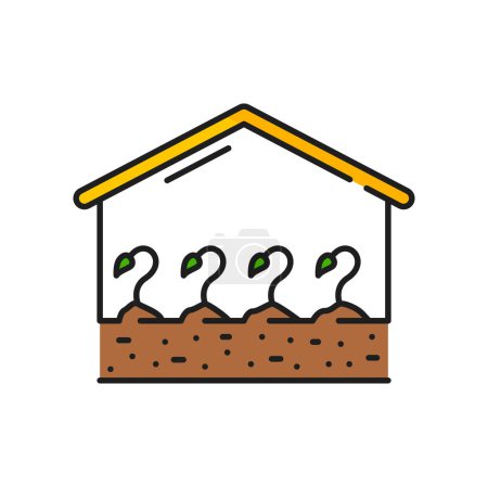 Illustration for Plant growth in greenhouse, agriculture and agronomy color line icon. Harvest cultivation outline vector pictogram with sprouts in hothouse, gardening or farming sign, agriculture thin line icon - Royalty Free Image