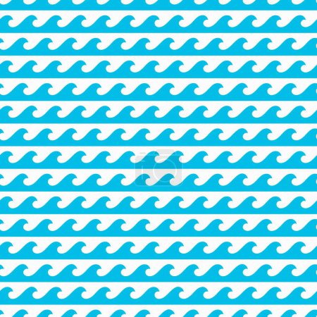 Illustration for Blue sea waves seamless pattern of ocean tide ripples vector marine background. Sea wave curls and wavy surfs pattern of ocean blue tide curls and nautical flow ripples for wavy tidal print - Royalty Free Image