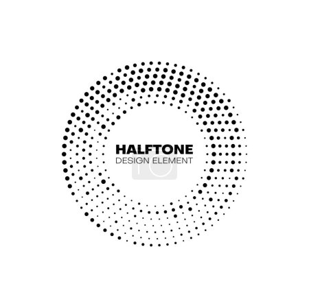 Illustration for Halftone circle frame border with pattern of black dots. Round frame with vector texture of abstract dots, spots and bubbles. Modern half tone banner or label with abstract geometric pattern - Royalty Free Image