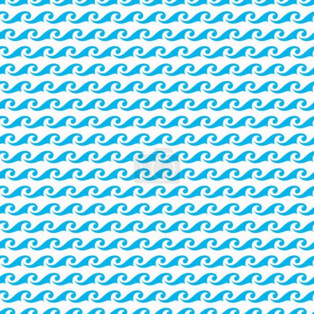 Téléchargez les illustrations : Mer et océan vagues bleu fond de motif sans couture, lignes d'eau vectorielles texture ondulée. vagues de mer ou de l'océan répétant ornement, ondulation de marée ondulations tuiles et vagues surf et courbes dans les tourbillons marins - en licence libre de droit