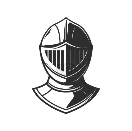 Illustration for Knight warrior helmet, heraldry armor with visor. Vector medieval knight, spartan soldier, roman gladiator or greek warrior metal helm front view. Ancient battle armour, old iron helmet isolated sign - Royalty Free Image