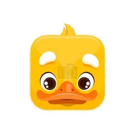 Duckling cartoon kawaii square animal face. Baby duck bird isolated vector character portrait with beak, eyes and yellow plumage. Farm bird, zoo avatar, app button, icon, graphic design element