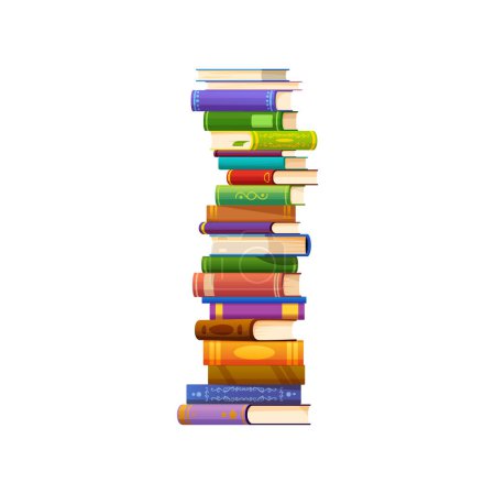 Cartoon stack of books, vector pile of reading materials for education and recreation. Stacked library learning educational or scientific paper volumes for giving facts and knowledge information