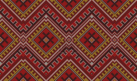 Illustration for Aztec peruvian mexican knit pattern, ethnic sweater ornament. Aztec wool carpet geometric background, African embroidery fabric backdrop or peruvian textile pattern. Native American clothing ornament - Royalty Free Image