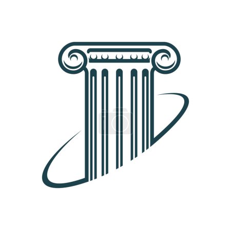 Illustration for Ancient Greek column pillar, notary, justice and legal service or law office vector icon. Legislation and juridical lawyer firm symbol of Greek column for notarial advocate or juridical counsellor - Royalty Free Image