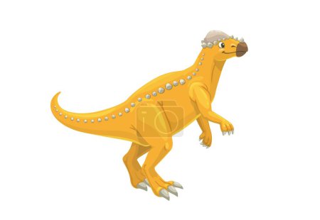Illustration for Cartoon pachycephalosaurus dinosaur character. Isolated vector herbivorous ornithischian bird hipped dino with thick head. Prehistoric animal lived during the late cretaceous period in north America - Royalty Free Image
