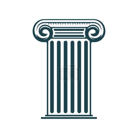 Illustration for Ancient column or pillar icon. Legal, attorney, law office symbol. Architecture bureau, art or history museum, courthouse or business company emblem with doric pillar, antique pedestal or Greek column - Royalty Free Image