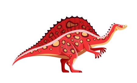 Ilustración de Personaje de dinosaurio de dibujos animados Ouranosaurus. Monstruo del período Cretácico o dinosaurio, criatura extinta o personaje del vector cómico lagarto rojo. Paleontología bestia herbívora o animal con vela en la espalda - Imagen libre de derechos