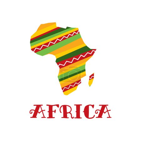 Ilustración de Africa map icon, African travel, culture and art or Safari tourism vector symbol (en inglés). Africa continent map of tribal pattern for music festival, Africa day and savanna tours with stylized ornament map - Imagen libre de derechos