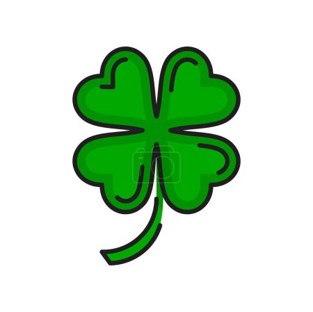 Illustration for Green four leaf clover isolated color line icon. Vector fortune and good luck outline symbol, St. Patrick day lucky clover leaf - Royalty Free Image