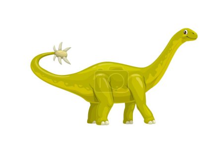 Téléchargez les illustrations : Dessin animé personnage de dinosaure shunosaurus. Vecteur isolé Sauropodomorpha dino avec pointes sur la queue et la longue queue. Créature scientifique paléontologique, animal préhistorique vécu au Jurassique moyen - en licence libre de droit