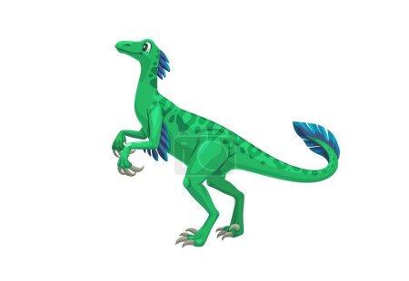 Ilustración de Personaje de dinosaurio troodon de dibujos animados. Pequeño dino carnívoro vectorial aislado que vivió en América del Norte durante el período Cretácico. Reptil prehistórico, lagarto de vida silvestre depredador bípedo con plumas - Imagen libre de derechos