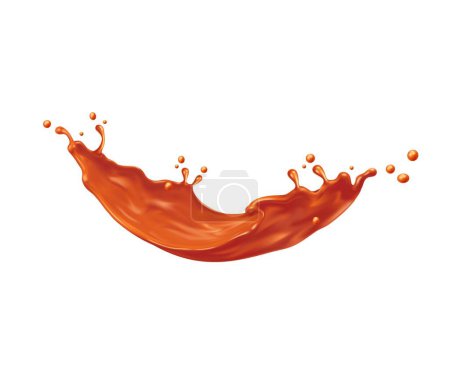 Illustration for Caramel sauce wave splash, toffee syrup or sweet fudge cream flow with splatter, realistic vector. Sweet caramel sauce or candy syrup and chocolate butter splashing in long wave swirl and drips - Royalty Free Image