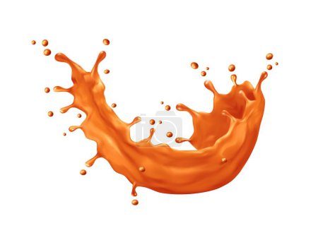 Illustration for Caramel sauce wave swirl splash with drops, vector sweet food and desserts. Liquid caramel, melted toffee candy or fudge made of brown sugar, milk and butter realistic flow with creamy texture - Royalty Free Image