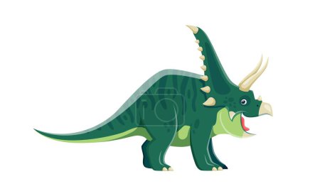 Ilustración de Personaje de dinosaurio Chasmosaurus de dibujos animados. Lagarto extinguido, animal de la era jurásica o criatura paleontológica. Monstruo prehistórico, vida silvestre antigua herbívoro dinosaurio personaje vectorial cómico con cuernos - Imagen libre de derechos