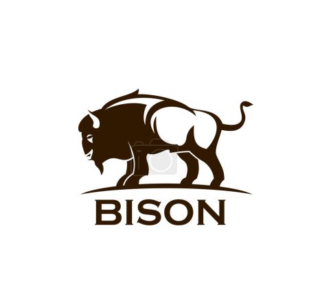 Illustration for Bison buffalo symbol, bull icon or wild ox animal vector silhouette sign for company corporate emblem. Strong bison buffalo or bull for business or brand corporation label, sport or hunt store - Royalty Free Image