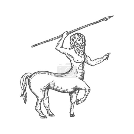 Ilustración de Antiguo monstruo griego minotauro icono de boceto aislado. Vector fantástica criatura mitológica, mitad hombre mitad toro, mitología fantasía monstruo - Imagen libre de derechos