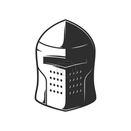 Illustration for Knight warrior helmet, medieval army soldier or fighter heraldry armor. Vector helm with closed visor of ancient roman gladiator, spartan soldier, trojan fighter or knight. Old iron barbute helmet - Royalty Free Image