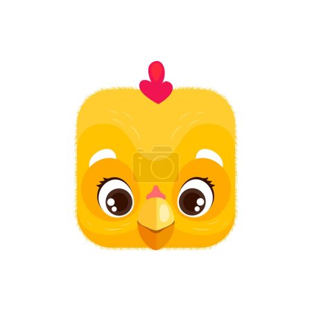Ilustración de Cara de animal cuadrada de chica de dibujos animados kawaii. Linda granja vectorial de pollo aislado o retrato de personaje de ave bebé de pollo de Pascua. Cubo forma cabeza del mandril, botón de la aplicación, icono, elemento de diseño gráfico - Imagen libre de derechos