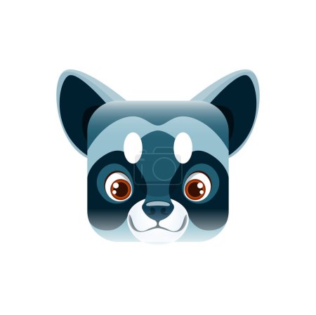 Illustration for Raccoon cartoon kawaii square animal face, isolated vector racoon portrait. Forest habitat character, zoo, game or book personage, design element, app button, graphics icon - Royalty Free Image