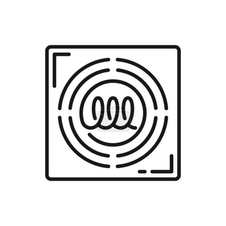 Illustration for Induction properties and destination of pot, coil on stove burner isolated outline icon. Vector emblem for electric cooking appliance, inductive panel - Royalty Free Image
