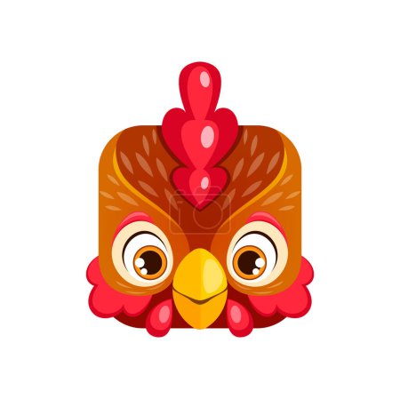 Illustration for Chicken cartoon kawaii square animal face, isolated vector farm bird, hen character portrait with eyes and beak. App button, icon, graphic design element - Royalty Free Image