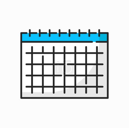 Illustration for Wall calendar page, diary notepad sheet in checkered lines, color outline icon. Vector agenda schedule page, planning diary notebook with spring - Royalty Free Image
