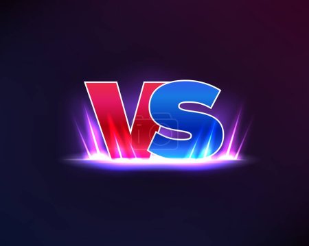 Illustration for VS versus, battle fight game background, challenge competition or boxing sport vector banner. VS versus red and blue in light glow for boxing match or battle fight screen display backdrop - Royalty Free Image