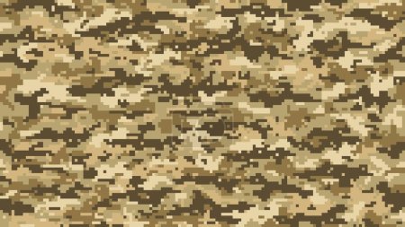 Illustration for Brown sand, pixel military camouflage pattern or khaki background, vector army camo. Mosaic digital pixel camouflage pattern of desert brown sand for soldier ammunition or military uniform print - Royalty Free Image
